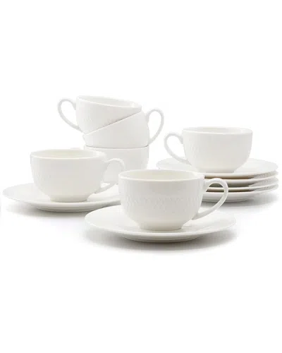 Elama Luna 12pc Porcelain Espresso Cup Set With Saucers In White