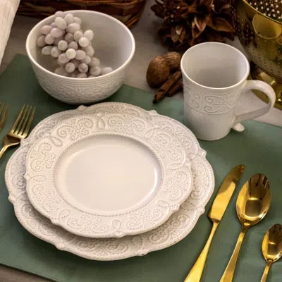 Elama Luna 16 Piece Dinnerware Set, Service For 4 In White