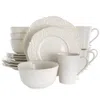 Elama Luna 16 Piece Embossed Scalloped Stoneware Dinnerware Set In White In Neutral