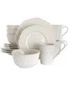 Elama Luna 16 Piece Embossed Scalloped Stoneware Dinnerware Set In White