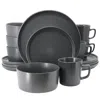 Elama Luxmatte Dark Grey 16 Piece Dinnerware Set In Black