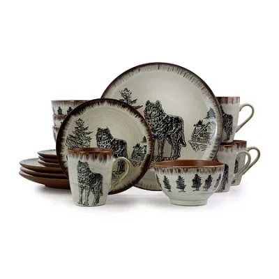 Elama Majestic Wolf 16-pc. Stoneware Dinnerware Set In Brown
