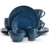Elama Malibu Deep Ocean 16-piece Stoneware Dinnerware Set In Blue