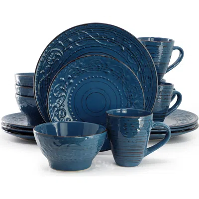 ELAMA ELAMA MALIBU DEEP OCEAN 16-PIECE STONEWARE DINNERWARE SET