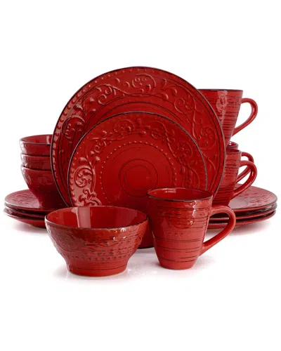 Elama Malibu Ocean Bloom Red 16pc Dinnerware Set