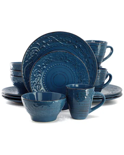 ELAMA ELAMA MALIBU SEA GLASS 16PC BLUE STONEWARE DINNERWARE SET