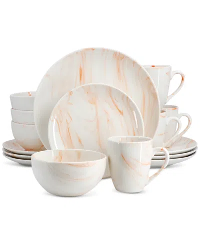 Elama Marble 16 Pc. Dinnerware Set, Service For 4 In Orange