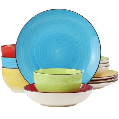 ELAMA ELAMA MASON 12 PIECE DOUBLE BOWL STONEWARE DINNERWARE SET