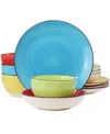 Elama Mason 12 Piece Double Bowl Stoneware Dinnerware Set, Service For 4 In Multi