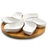 Elama Modern 13.5 Inch 7pc Lazy Susan Appetizer And Condiment Server Set With 6 Unique Design Serving Dish In White
