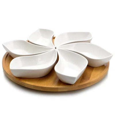 ELAMA MODERN 13.5 INCH 7PC LAZY SUSAN APPETIZER AND CONDIMENT SERVER SET WITH 6 UNIQUE DESIGN SERVING DISH