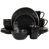 Elama Modern 16 Piece Stoneware Dinnerware Set In Black