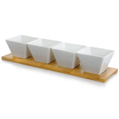 Elama Modern 5pc Appetizer And Condiment Server With 4 Serving Dishes And A Bamboo Serving Black In White