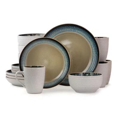 ELAMA ELAMA MODERN DOT 16 PIECE LUXURIOUS STONEWARE DINNERWARE WITH COMPLETE SETTING FOR 4