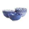 Elama Moxy 6 Piece Assorted Design 20oz Porcelain Footed Bowl Set In Blue