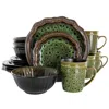 Elama Jade Waves 16 Piece Stoneware Dinnerware Set In Animal Print