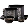 Elama Naina 16 Piece Double Bowl Stoneware Dinnerware Set In Black