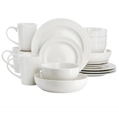 ELAMA ELAMA NIKKI 18 PIECE RIBBED WHITE PORCELAIN DINNERWARE AND SERVING BOWL SET