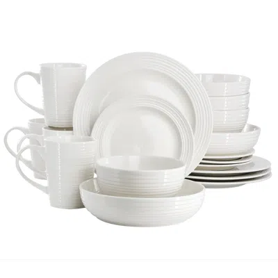 Elama Nikki 18 Piece Ribbed White Porcelain Dinnerware And Serving Bowl Set