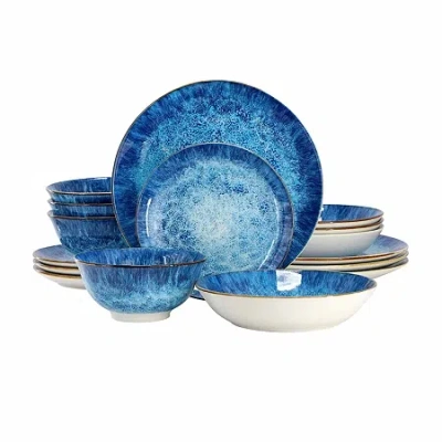 Elama Oceanus 16-pc. Porcelain Dinnerware Set In Blue