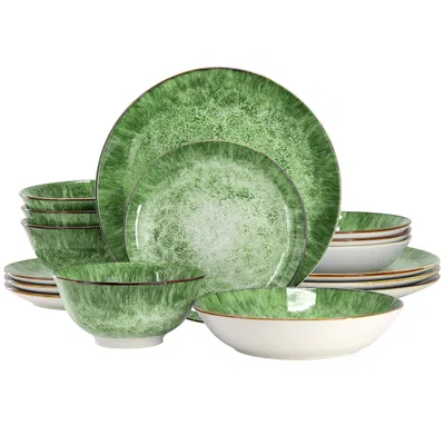 Elama Oceanus 16 Piece Porcelain Double Bowl Dinnerware Set In Blue