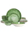 Elama Oceanus 16pc Porcelain Double Bowl Dinnerware Set In Green