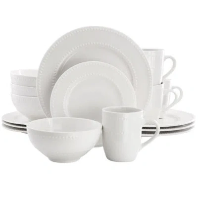 Elama Olevia 16 Piece Stoneware Dinnerware Set In White