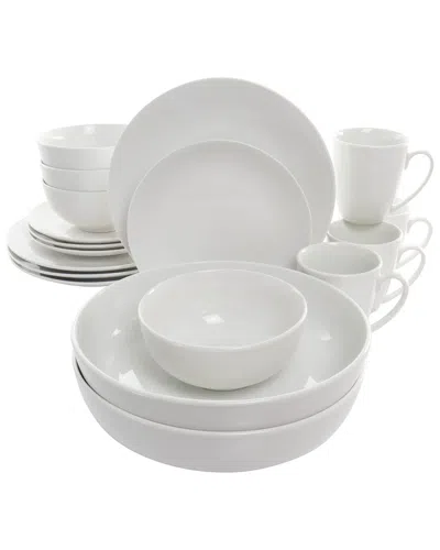 Elama Owen 18pc Porcelain Dinnerware Set With 2 Large Serving Bowls In White