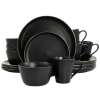 Elama Modern 16 Piece Stoneware Dinnerware Set In Black