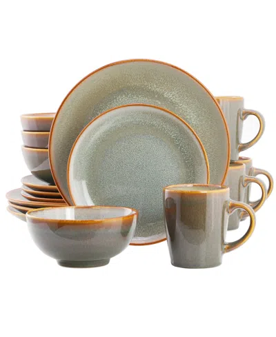 Elama Pearl 16-piece Dinnerware Set, Service For 4 In Green
