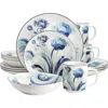 Elama Peony Garden 16 Piece Floral Design Round Porcelain Dinnerware Set In Multi