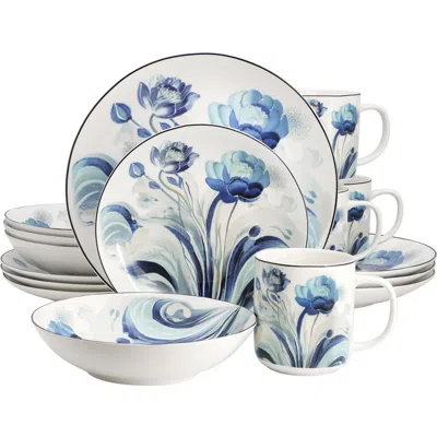 ELAMA ELAMA PEONY GARDEN 16 PIECE FLORAL DESIGN ROUND PORCELAIN DINNERWARE SET
