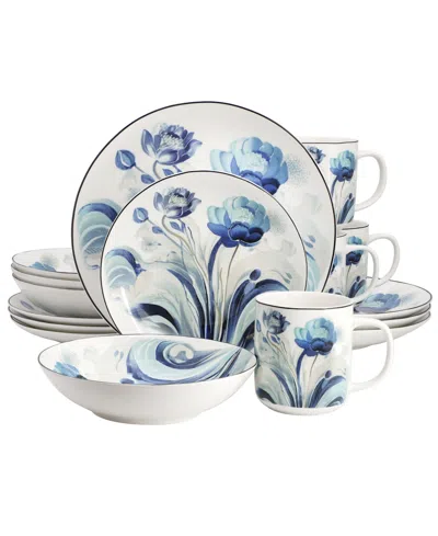 Elama Peony Garden 16-pc. Dinnerware Set, Service For 4 In Blue