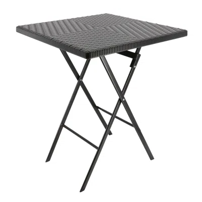 Elama Plastic Rattan Folding Square Table In Black In Gray