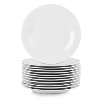 Elama Porcelain 12 Piece Large Round Dinner Plate Set In White