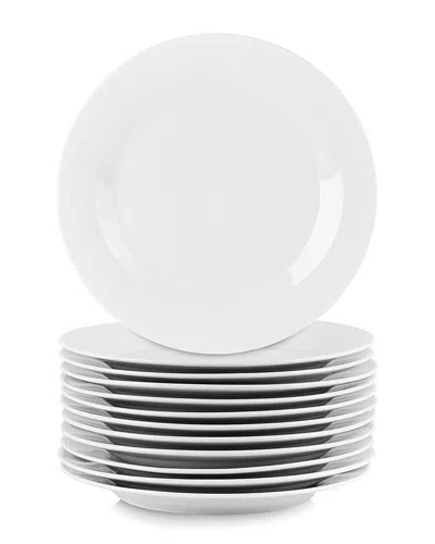 Elama Professional Kitchen 12pc Round Porcelain Salad Plate Set In White