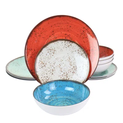 Elama Pryce 12 Piece Melamine Dinnerware Set In Assorted Colors