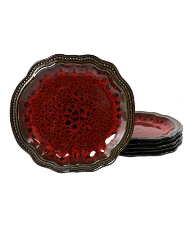 Elama Regency 6 Piece Stoneware Dinner Plate Set, Service For 6 In Red