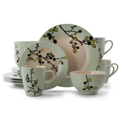 ELAMA ELAMA RETRO BLOOM 16 PIECE LUXURIOUS STONEWARE DINNERWARE WITH COMPLETE SETTING FOR 4