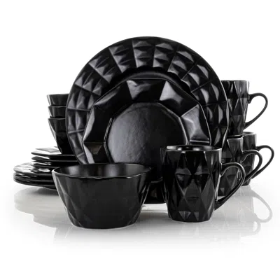 ELAMA RETRO CHIC 16-PIECE GLAZED DINNERWARE SET IN BLACK