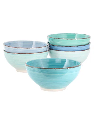 Elama Ridge Round Cereal Bowls, Set Of 6, Service For 6 In Blue
