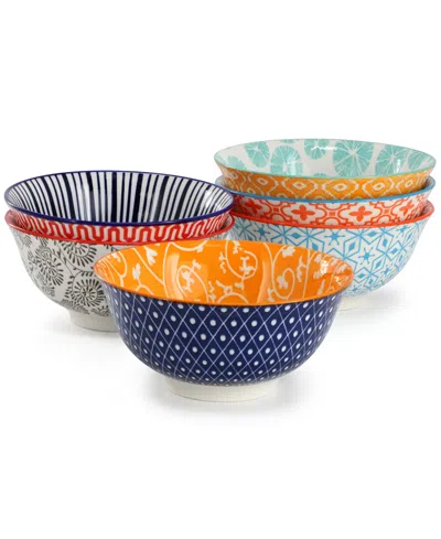 Elama Roxey Footed Bowls, Set Of 6, Service For 6 In Blue
