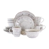 Elama Rustic Birch 16 Piece Stoneware Round Dinnerware Set In White