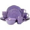 Elama Rustic Birch 16 Piece Stoneware Dinnerware Set In Purple