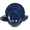 Elama Samara 12 Piece Stoneware Dinnerware Set In Blue