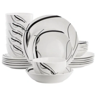 Elama Sarah 24 Piece Porcelain Double Bowl Dinnerware Set, Service For 6 In White