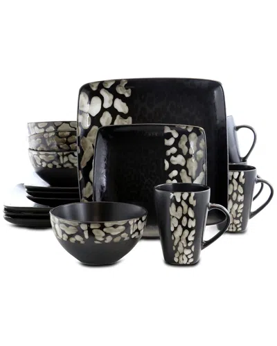 Elama Savannah 16pc Stoneware Dinnerware Set In Black