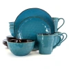 Elama Sea Glass 16 Piece Luxurious Stoneware Dinnerware With Complete Setting For 4 In Blue
