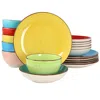 Elama Sebastian 18 Piece Double Bowl Stoneware Dinnerware Set In Assorted Colors In Multi