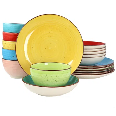 ELAMA SEBASTIAN 18 PIECE DOUBLE BOWL STONEWARE DINNERWARE SET IN ASSORTED COLORS